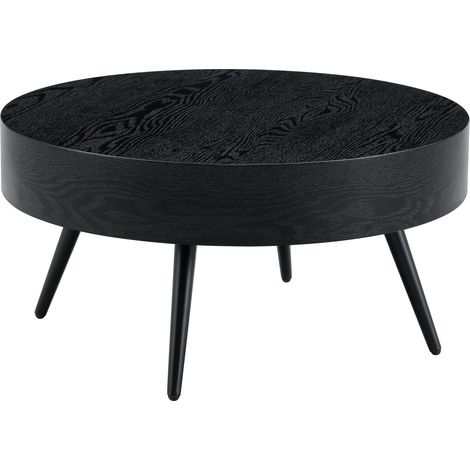 Table basse ronde 70 cm en MDF effet bois noir avec pieds en métal réglables (1/5)