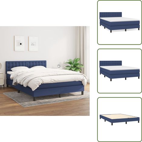 Materasso morbido - vidaXL Giroletto a Molle con Materasso Blu 140x200 cm in Tessuto - Letto con testiera regolabile