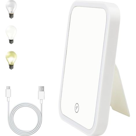 Miroir Super HD, LED Portable, 3 Couleurs Lumière, USB, Support Réglable, Voyages (1/5)