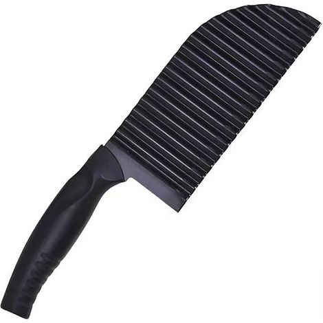 Couteau à pommes de terre ondulé pour découpe de fruits et légumes coupe frites cannelé lame noire pour salades et légumes croquants (1/5)