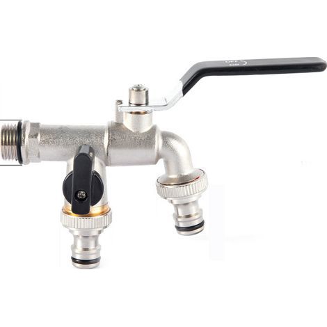 Mimiy – Schwarzer 3/4-Zoll-Wasserhahn mit zwei Auslässen – verchromtes und vernickeltes Messing – einfacher Anschluss für Waschmaschinen – schneller Durchfluss (1/5)