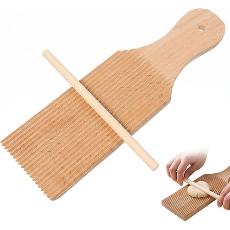 Planche à Gnocchi en Bois avec Bâton - Moule à Pâtes pour Gnocchis, Maccheroni et Garganelli - Machine à Pâtes Manuelle Traditionnelle - 24 x 6,5 cm (1/5)