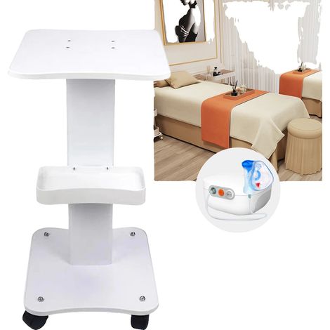 Carro para instrumentos de belleza, bandeja de gran capacidad, ruedas silenciosas de 360°, blanco. (1/2)