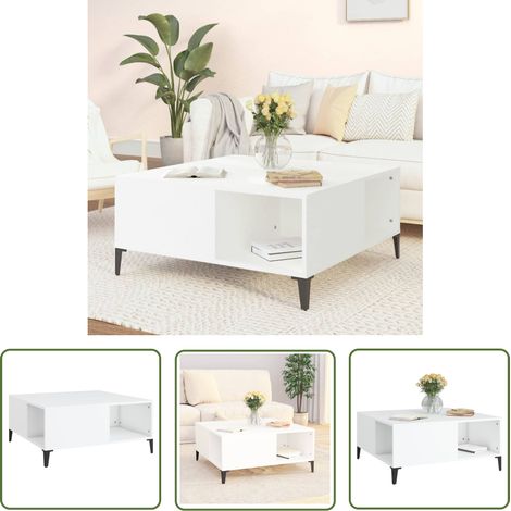 The Living Store Table basse blanc 80x80x36,5 cm bois d'ingénierie - Table Basse Blanche - Meuble Salon - Table D'appoint - Table Côté Canapé - Rangement Intérieur (1/5)