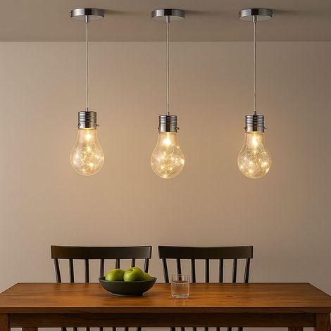 Pendelleuchte Glühbirne Vintage Lampe Wohnzimmer Hängeleuchte Deko Glühbirne E14, Drahtgeflecht, Metall chrom, E14 Fassung, DxH 12x150 cm, 3er Set (1/5)