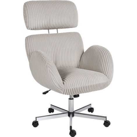 Sedia da ufficio ergonomica in velluto, con schienale alto, poggiatesta e braccioli regolabili, colore grigio.