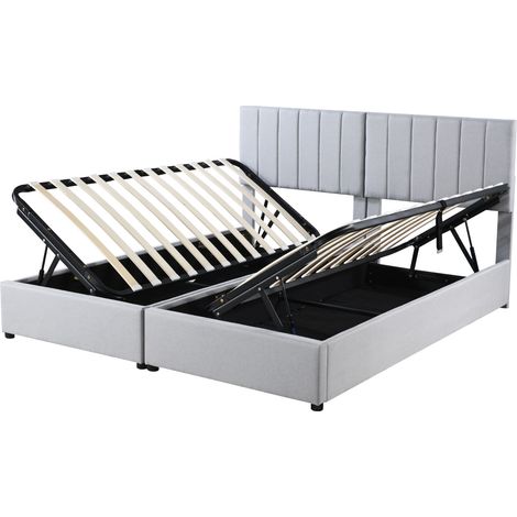 Cama con canapé abatible hidráulico 180x200 cm gris de tela de lino HOMVRA (1/5)