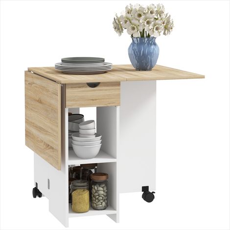 Table de salle à manger pliante en chêne avec rangements 120 x (1/5)