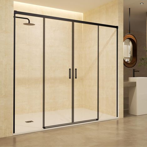 IMEX - Mampara Frontal 2 Fijas + 2 Correderas Serie Stylo Negro Mate 190 cm (1/5)