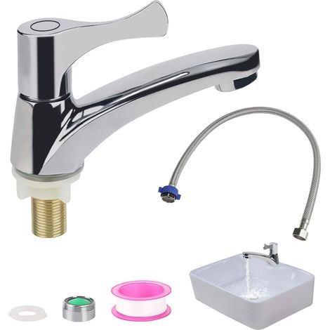 Petit robinet WC pour invités - En acier inoxydable - Robinet d'eau froide - 60 cm (1/5)