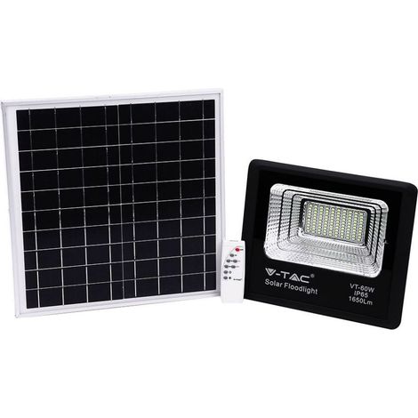 Foco LED V-TAC con control remoto, panel solar de 20 W, LiFePO4, temporizador, cable de 5 m, blanco natural, negro, IP65