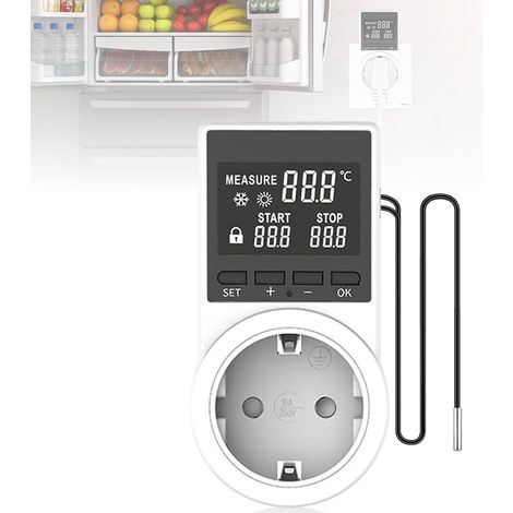 Prise thermostat numérique : régulateur de température 230 V, interrupteur de température étanche avec minuterie, grand écran régulateur de température avec sonde pour serre, aquarium (1/5)