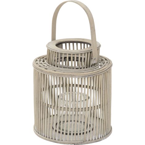 ECD Germany Lanterna in Bambù da Giardino, Altezza 40,5 cm, Colore Legno, Portacandela con Inserto in Vetro e Manico, Stile Boho, Lanterna a Vento per Interni ed Esterni, Decorazione per Terrazza