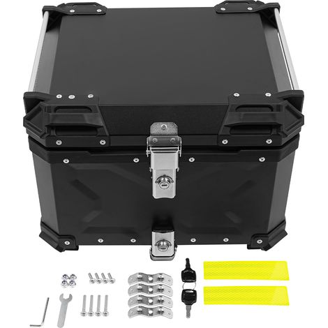 Top case universel pour moto, coffre arrière de 55 litres pour moto, rangement de voyage, sacoche étanche avec dossier, serrure de sécurité et poignée pour casque, noir (1/5)