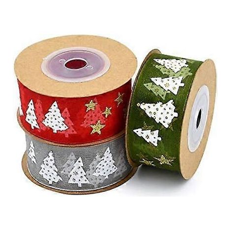 Lot de 2 rubans de Noël à paillettes et motifs de Noël, 2,5 cm x 5 m (gris, vert) (1/4)