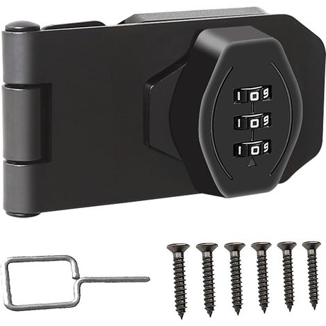Pestillo sin llave, cerradura de combinación de 3 dígitos con perilla giratoria para gabinete, puerta corrediza de seguridad para puertas pequeñas, guardarropas, puertas de granero, baños, exteriores (1/5)