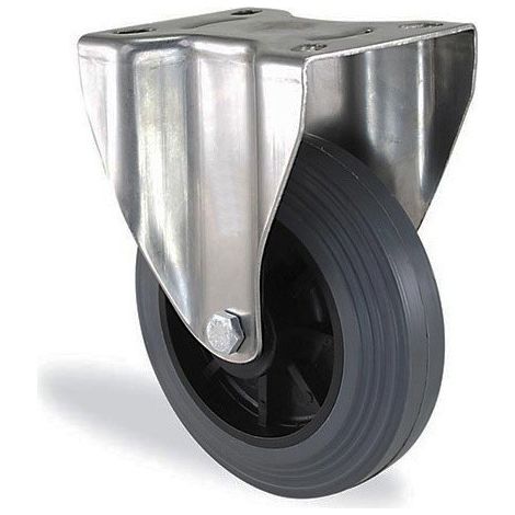 Roulette fixe inox caoutchouc gris souple diamètre 150mm charge 130kg