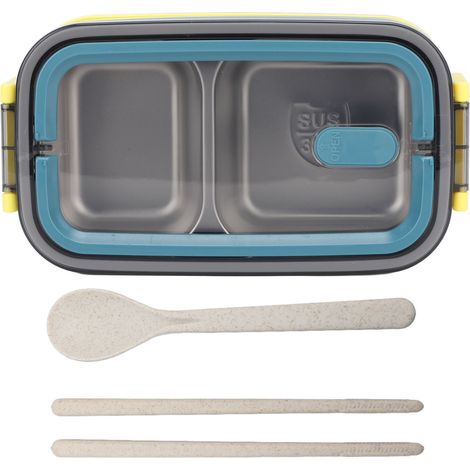 Boîte à bento 2 compartiments 1400 ml, isotherme en acier inoxydable, compartiments étanches, idéale pour le bureau, bleu élégant (1/5)