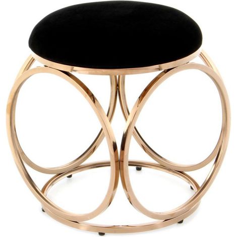 Tabouret Design "Whitney" 45cm Noir & Or Rose (1/3)