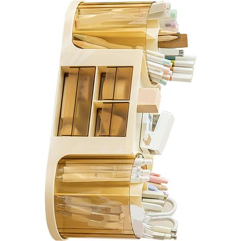 Rotating Desk Organizer, Transparent Drawer (YELLOW) (1/5)
