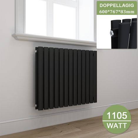 ELEGANT Heizkörper Anthrazit Doppellagig Röhrenheizkörper Oval Paneelheizkörper Horizontal 600x767mm 1105Watt