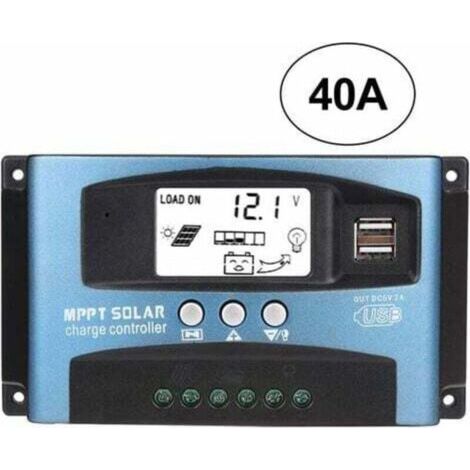 BARKBUSTERS Contrôleur de charge solaire MPPT 40A, régulateur de batterie intelligent de contrôleur de batterie de panneau solaire USB 12V 24V avec écran LCD(40A) (1/4)