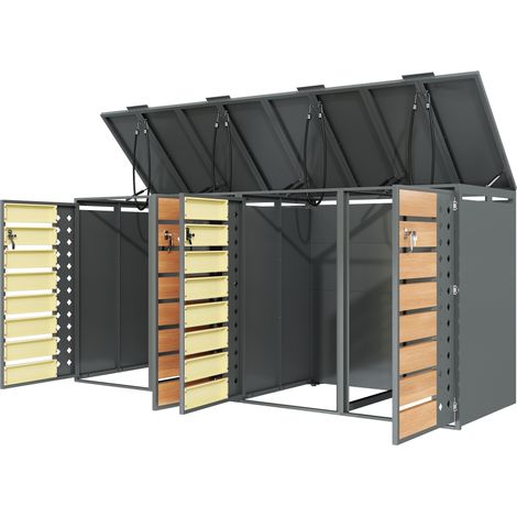 Cache-poubelles avec couvercle basculant, compartiments de rangement pour déchets, verrouillable, quatre portes, panneau de porte ajouré en forme de losange