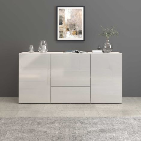 WHOUS Credenza Egypt a 2 ante e 3 cassetti bianco lucido 160x40x80 cm