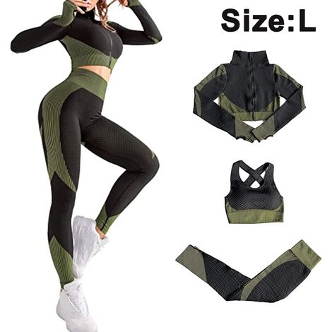 Leggings Yoga - Soutien-Gorge Sportif Extensible - Ensemble 3 Pièces pour Femme - Pour Fitness, Pilates, Course et Activités Extérieures - Taille Unique (1/5)