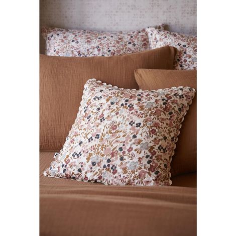 Coussin déhoussable 40 x 40 cm gaze de coton imprimée capucine pampa Naturel (1/4)