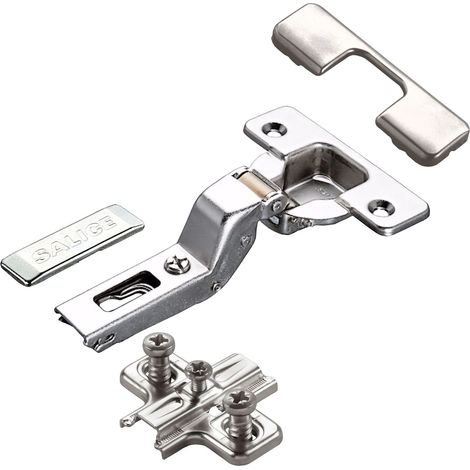 2 x Salice Topfband 110° Serie 200 Bohrbild T52 Innenanschlag inkl. Kreuz-Montageplatte Höhe 3 mm mit vormontierten Euroschrauben, Langlochverstellung und Abdeckkappenset Topfscharnier von SOTECH (1/4)