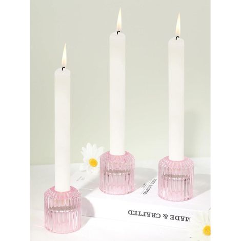 Glas Kerzenständer 3er Set für Stabkerzen & Teelichter, Rosa (1/5)