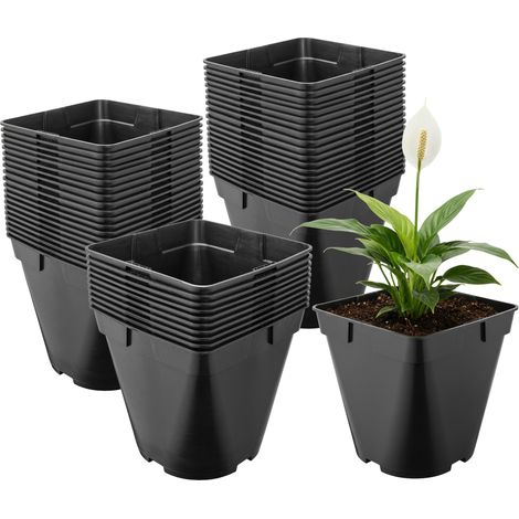 Garronda Pot de Fleur Carré Arrondi Plastique 18 × H 18 cm (4L) Lot 50 Godets Semis Pots de Pépinière Drainage Résistants Intempéries pour Culture Plantes Jardin Serre Intérieur Extérieur GD-0200