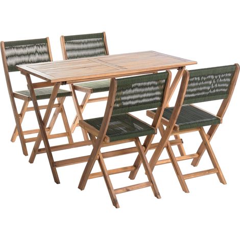 Set da pranzo da giardino a 4 posti Tavolo da esterno 120 x 60 cm Sedie in legno di acacia Verde Prossedi