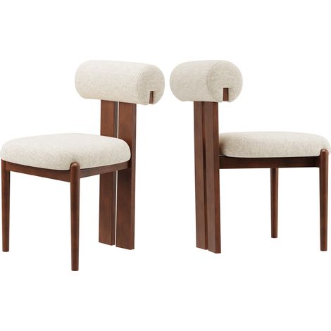 Lot de 2 chaises de salle à manger, dossier cylindrique design, cadre en bois, style moderne, pour cuisine et salle à manger, beige (1/5)
