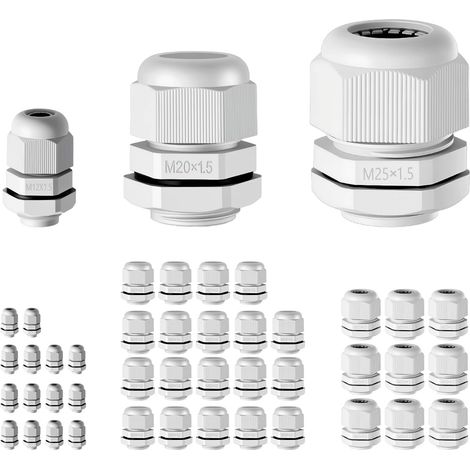 Kit de 45 Pièces Presse étoupes Étanches IP68en Polyamide PA66-Connecteurs Glandes de Câble Étanches M12 M20 M25 (Câble 3-18mm) pour Tous Boîte de Dérivation,Jardin,Camping-car,Panneaux Solair (1/5)