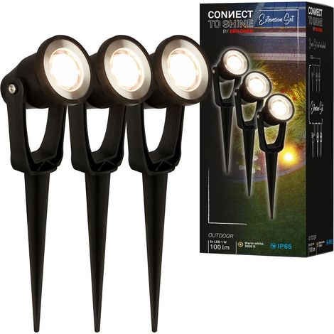 Connect to Shine 3er Set Erspieße Erweiterungsset Erweiterungsset IP65 Wasserfest Warmweißes Licht Schwarz 5 x 6 x 22,5 cm
