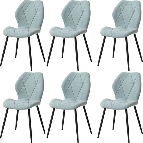 Wokaka Confezione da 6 sedie - Sedia da pranzo vintage a forma di diamante - sedia in lino - piedi in metallo (blu) (1/5)