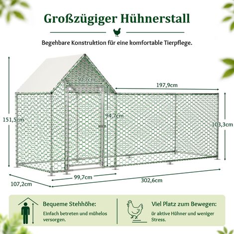 Poulailler/enclos de 3 x 1 x 1,5 m avec verrou de sécurité et bâche imperméable en PE, enclos métallique pour petits animaux (poules, lapins et autres petits animaux). (1/4)