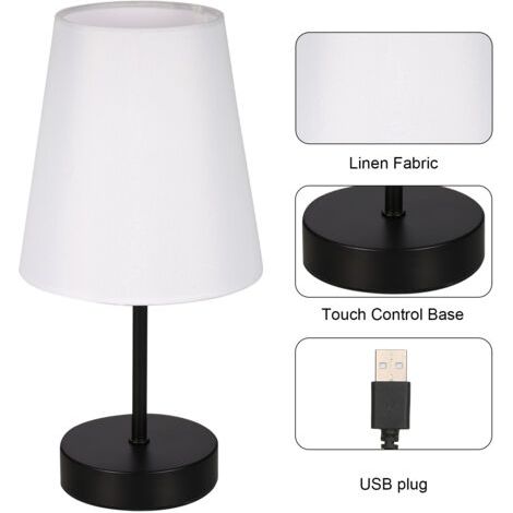 Pair - SJLERST Lampe de chevet en tissu, avec ampoule LED 3 couleurs, lampe de bureau à contrôle tactile pour salon, chambre à coucher, salle d'étude (1/5)