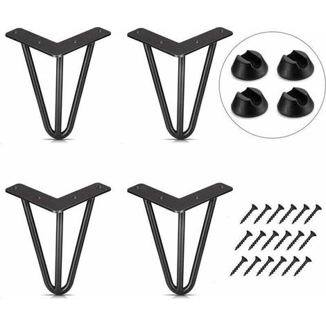 Lot de 4 Pied de Table 10cm Pied Meubles DIY pour Table à Manger Basse Bureau Noir + Protège Pieds et Vis (1/5)