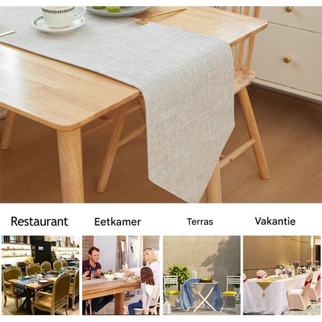 Chemin de Table - Lin - Imitation Lin - 180 cm - Pour Table à Manger Blanc (1/4)