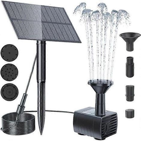 Kit de pompe solaire pour fontaine de jardin - Noir - 4 buses - Écologique - Installation facile (1/3)