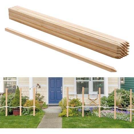 Piquets de Clôture Jardin en Bois, Lot de 25, Poteaux Bois à Pointe 19,05 x 19,05 x 1219,2 mm, Piquets pour Clôtures Anti-érosion, Délimiter les Zones de Jardin, Support de Croissance de Plantes (1/5)