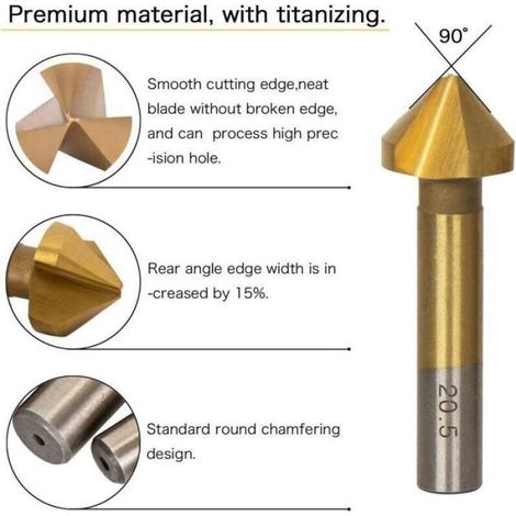 6pcs Jeu de fraises à chanfreiner HSS - Revêtement titane haute durabilité Angle de coupe 90 degrés - Diamètres 6 3 20 5mm (1/4)