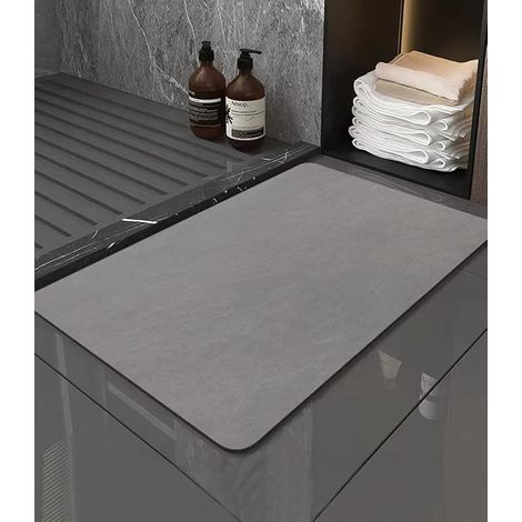 Tapis de bain antidérapant 40 x 60 cm, ultra-absorbant, à la terre de diatomées, lavable, convient pour baignoire, douche et salle de bain, gris (1/5)