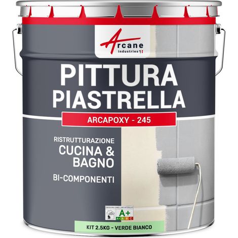 Vernice per piastrelle bagno e cucina - ARCAPOXY PIASTRELLE - 2,5 kg (fino a 25 m² in 2 strati) Verde bianco - RAL 6019 - ARCANE INDUSTRIES