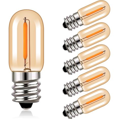 T16 E12 Mini Ampoule LED 1W Blanc Chaud 2200K Verre Ambré Vintage Edison Filament Ampoule 50lm, Équivalent 10W, Couvercle de Réfrigérateur Veilleuse Bougeoir, Non Dimmable, Lot de 6 (1/5)
