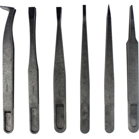 Set of 6-in-1 anti-static carbon fiber tweezers JF-S6in1 (Color: Black) (1/3)