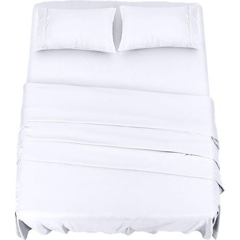 Polyester Microfibre Parure de lit (4 pièces, Blanc) - 1 Drap Housse 150x200cm, 1 Drap Plat 266x259cm et 2 Taies d'oreiller 50x75cm (1/5)